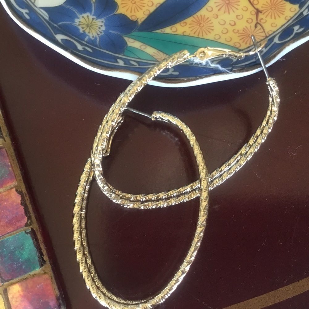 NWOT Gold Tone Twisted Double Oval Hoop Earrings
